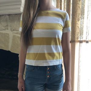 Yellow and white striped short sleeve tee